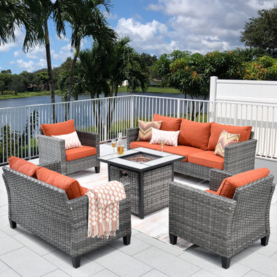 Cracraft Wicker 7 - Person Patio Conversation Set with Cushions