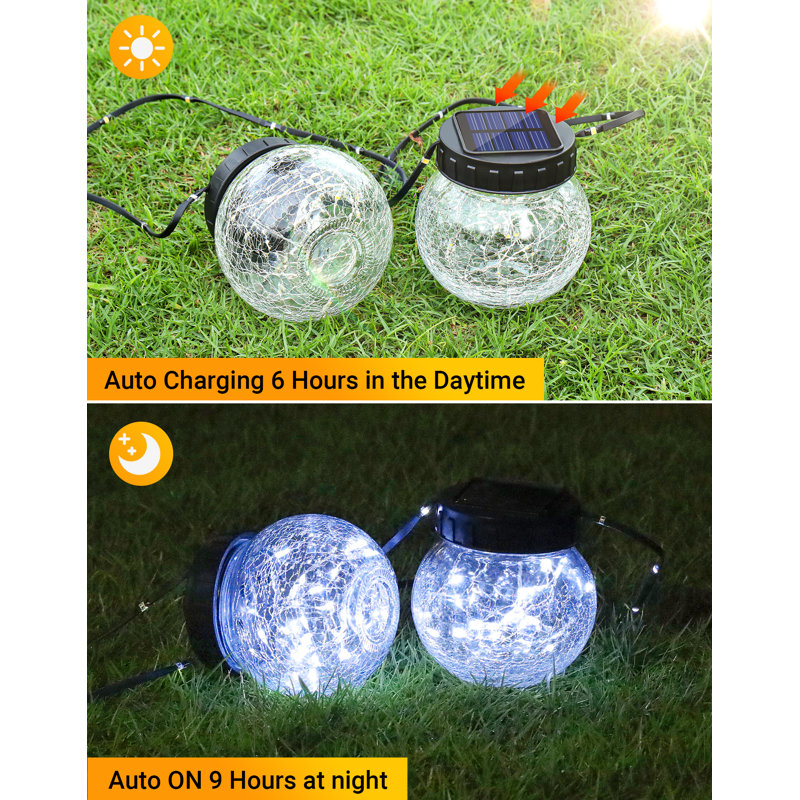 12 Pack Outdoor Waterproof Solar Lights, Solar Powered Hanging Lantern Cracked Glass Hanging Globes For Yard Decor Garden Tree Ornaments,Cold White