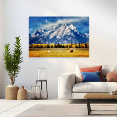 «Green Pastures And Mountain Abstract Contemporary Horse Autumn Landscape Art»