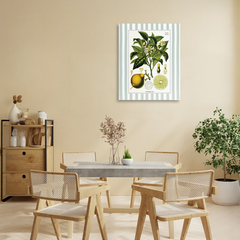 Toile à rayures vertes Lemon Plant, design par Lettré et doublé, H 20 po x l 16 po
