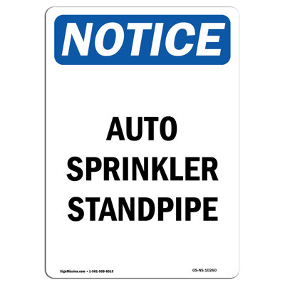Osha Notice Auto Sprinkler Standpipe Sign