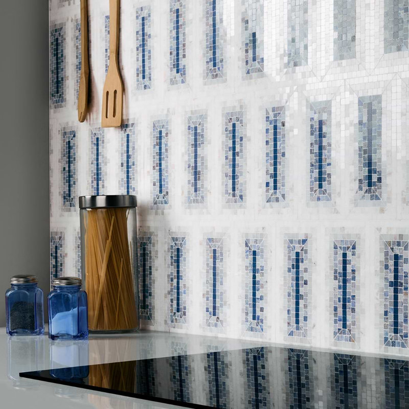 Ako 4x9 Rectangle Marble Micro Mosaic Tile, Azul Blue