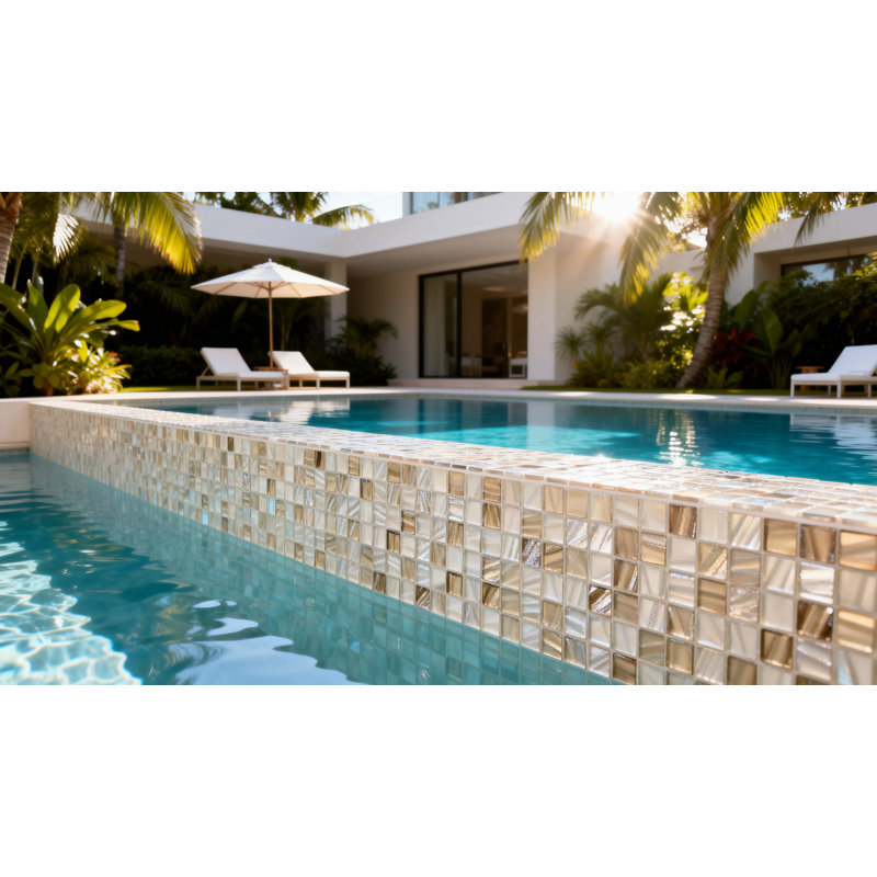 New Era 12 in.x 12 in. Textured Glass Straight Edge Square Mosaic Wall & Pool Tile, Sugar Cane
