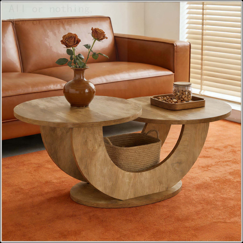 2-Tier Round Coffee Table with U-Shaped Frame
