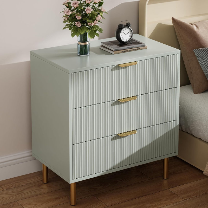 Modern 3 Drawer Dresser – Stylish Wood Chest with Gold Handles, Large Storage Drawers, Elegant Organizer for Bedroom, Living Room, Entryway