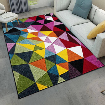 Geoplay Geometric Polypropylene Rug – Non-Slip, Modern Area Carpet for Home