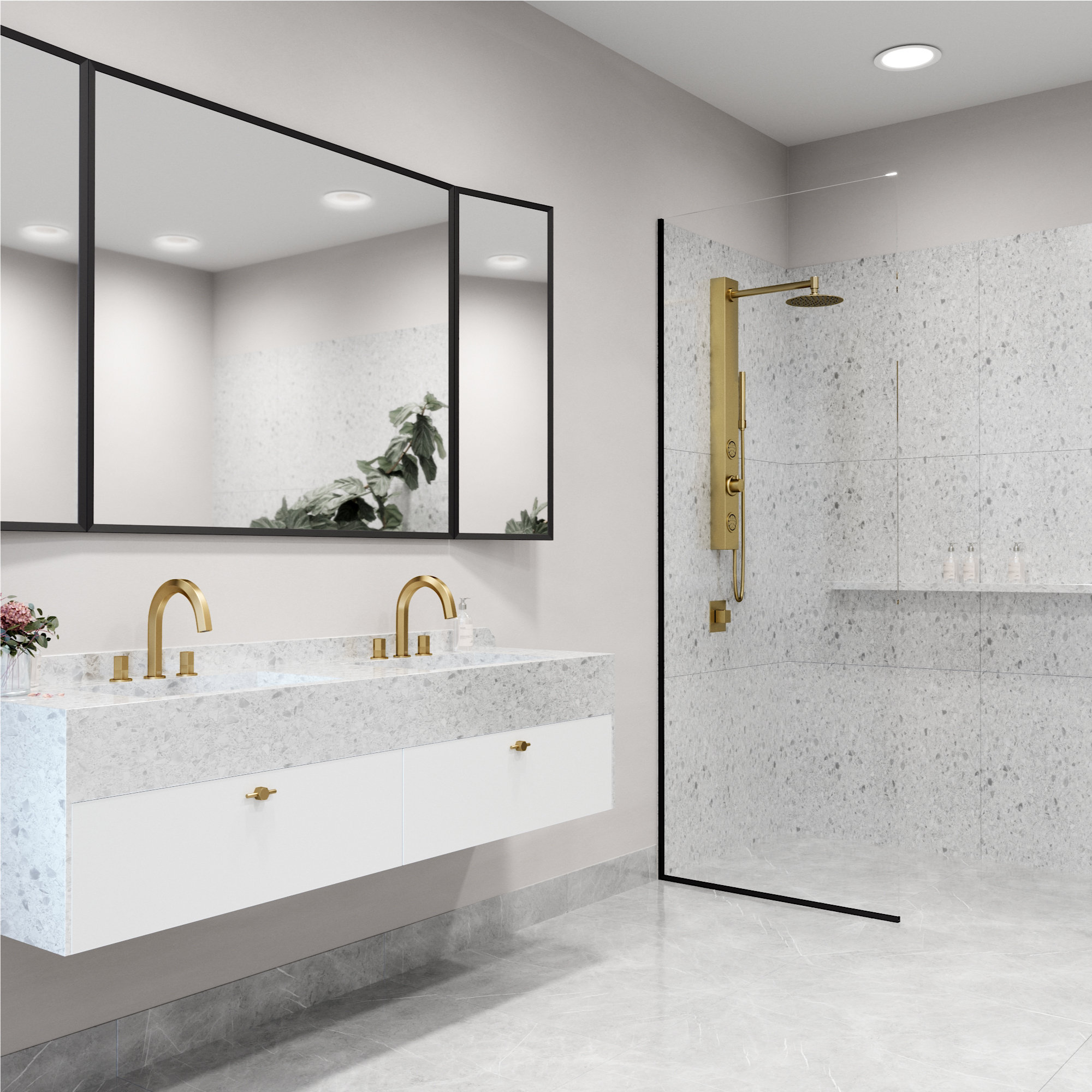 Gardenia 39" H X 4" W 2-Jet Shower System with Hand Wand - Requires existing shower head connection, Matte Gold