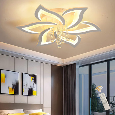 Calletana 6-Light 70cm Acrylic LED Flush Mount,Dimmable Modern Ceiling Light With Crystal Accent