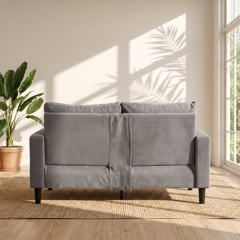 Canapé deux places Civil, structure en bois massif, revêtement en velours côtelé, dimensions : 147 cm (L) x 78 cm (P) x 88 cm (H)