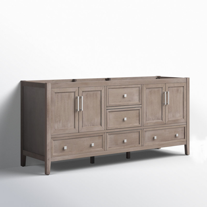 Everette 72'' W Double Bathroom Vanity Base, Gray Oak