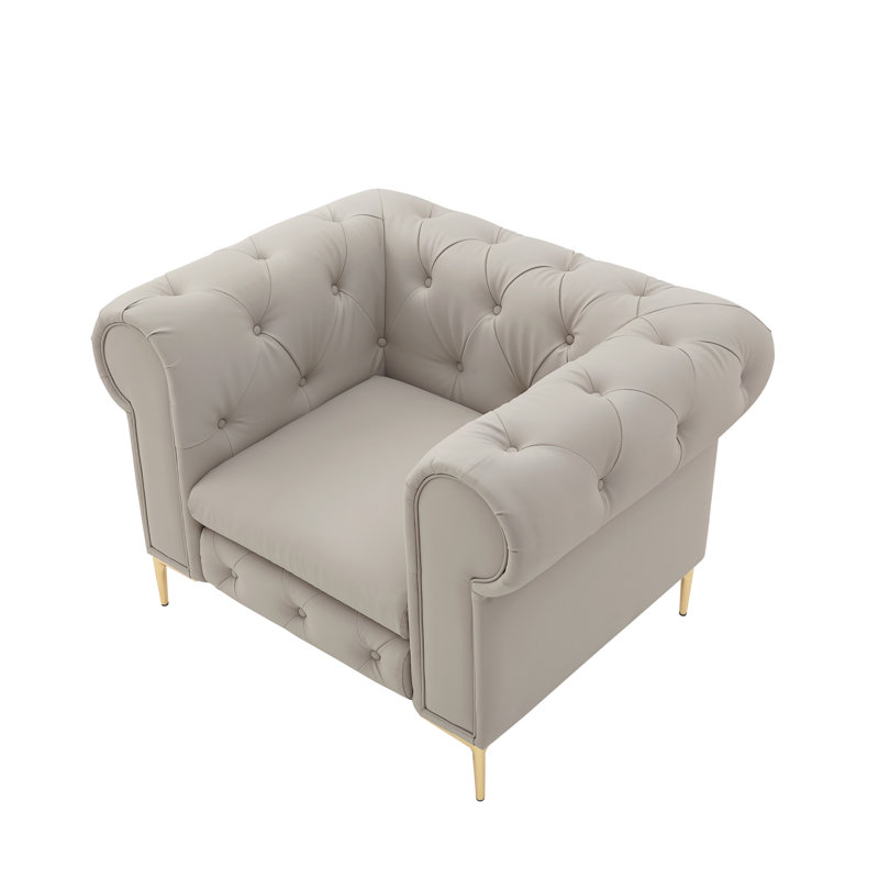 Fauteuil Chesterfield 34 po, Similicuir gris