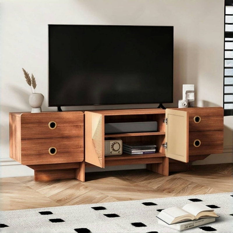 Meuble télé en bois massif rétro français, Brun