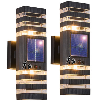 Solar Powered Outdoor Wall Sconce Set with Motion Sensor, 2-Pack