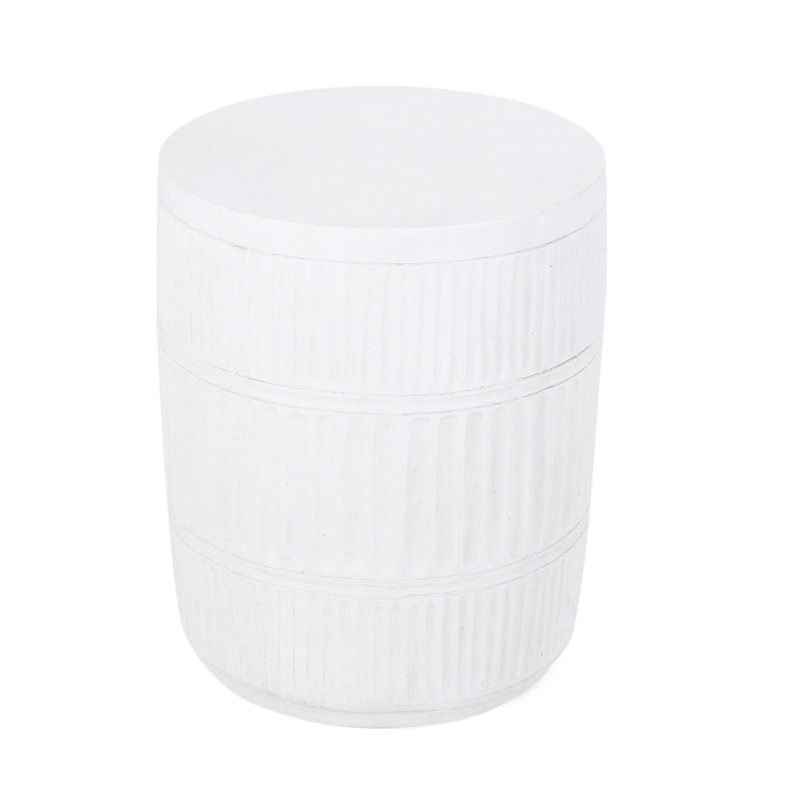 Lightweight Concrete End Table With Fluted Pattern - 15"x15"x18.5", Antique White, No Assembly Needed Side Pattern, Required