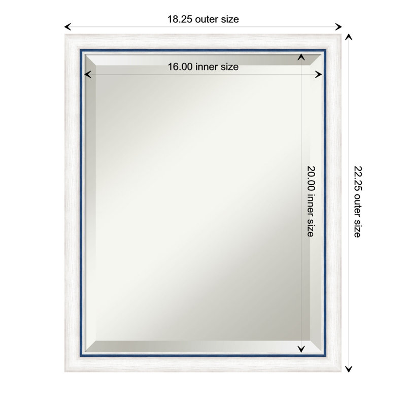 Miroir mural Jeritah, 22,25 po x 18,25 po, Blanc / bleu