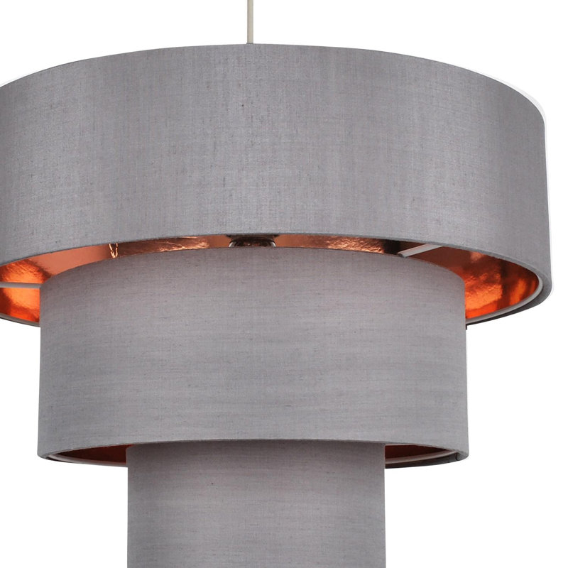 29cm H Silk Empire Pendant Shade, Grey/Copper