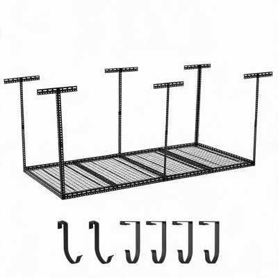 Support de rangement pour garage robuste - Organisateur de plafond en acier - Hauteur réglable - Capacité de 660 lb - Peu encombrant pour grenier, tonnelle ou sous-sol - Noir, 6 colonnes, 240 x 120 cm