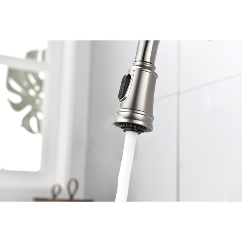 Brushed Nickel Pull Out Kitchen Faucet, Splash- Water Flow 10.3 In. Package Width Fit