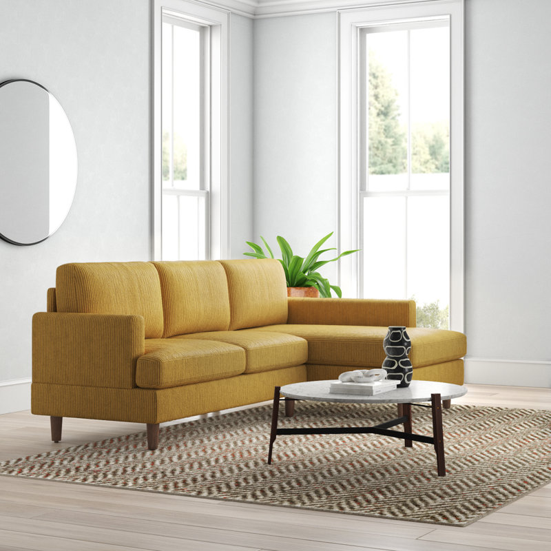 Aristotele Corduroy L-Shaped Sectional Right Hand Facing, Yellow