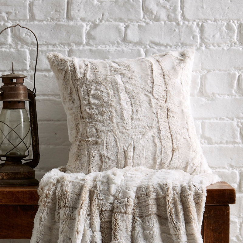 Snow Leopard Filled Faux Fur Cushion, Natural