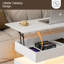 Table basse relevable Latitude Run® moderne laquée brillante avec éclairage DEL 16 couleurs, 2 tiroirs et compartiment de rangement dissimulé, pour salon, blanche-379145370