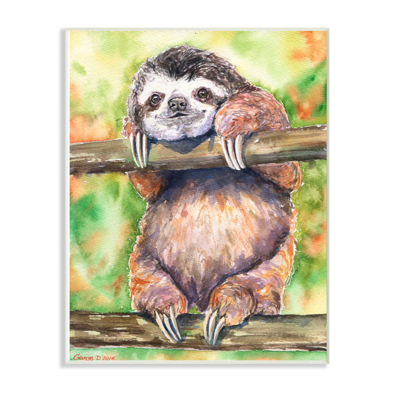 «Sloth Animal Watercolor Paint», impression sur toile, Plaque murale, H 18 po x l 12 po x P 0,5 po
