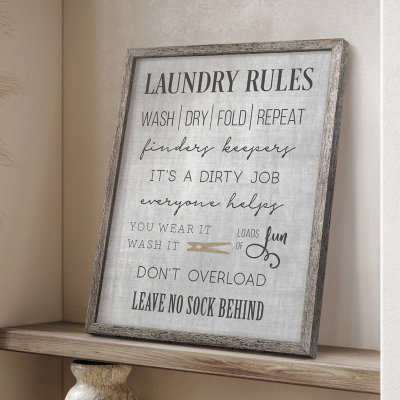 «Neutral Laundry Rules», reproduction encadrée - bois massif, H 11 po x l 9 po