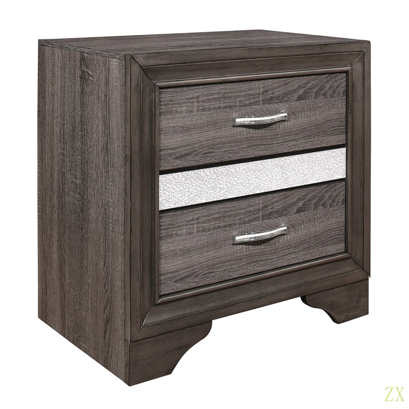 Glamour deux tons finition table de chevet cachée bijoux tiroir poli chrome chambre à coucher meubles de chambre à coucher