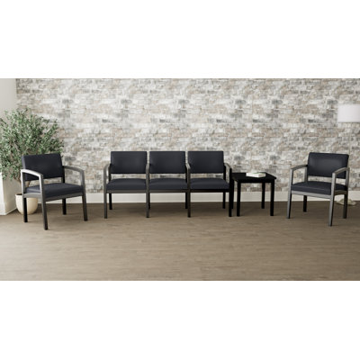 Lenox Wood Waiting Reception Commercial Grade Furniture Set / 2-Guest Chair, 3-Seater Tandem And End Table