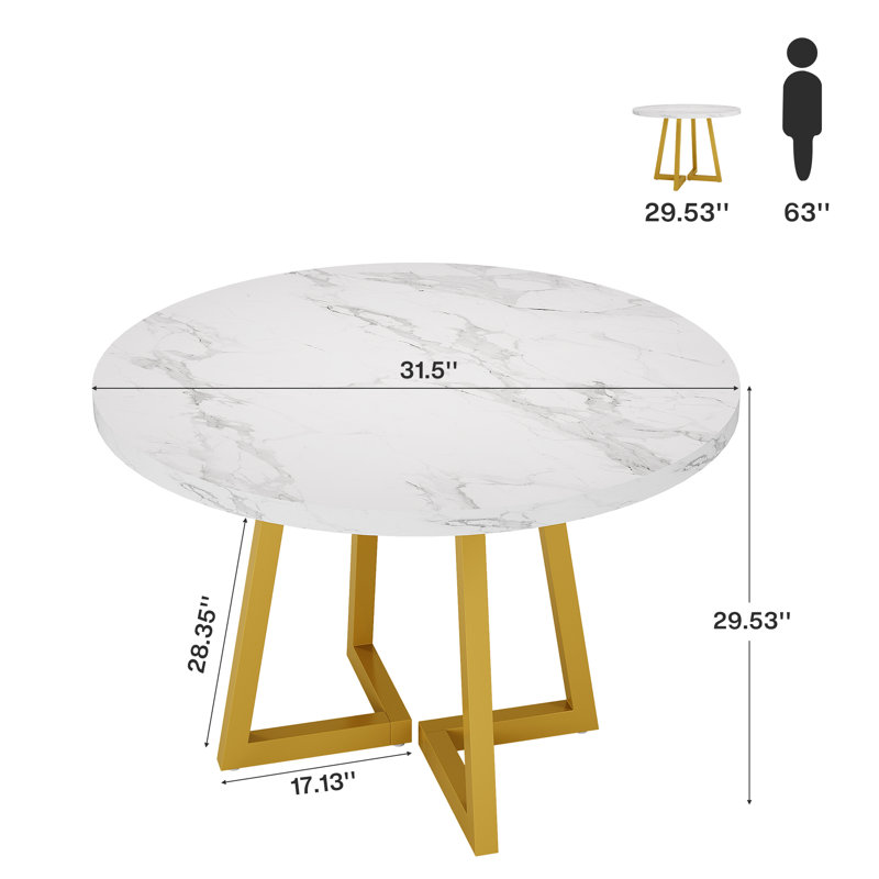 31.5" Round Dining Table for 2, White & Gold