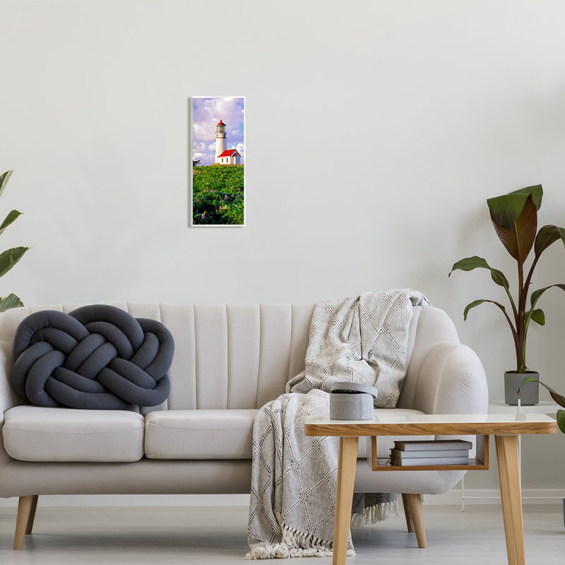 Au-529-Giclée, bord de mer, phare rouge luxuriant par Dennis Frates, photographie, Mdf, L 7 po x H 17 po x P 0,5 po