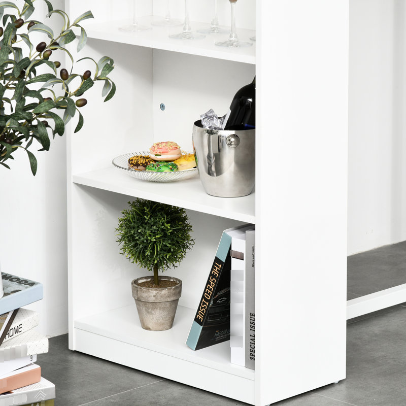 Table de bar avec 3 tablettes de rangement, blanc, idéale pour la cuisine et le salon