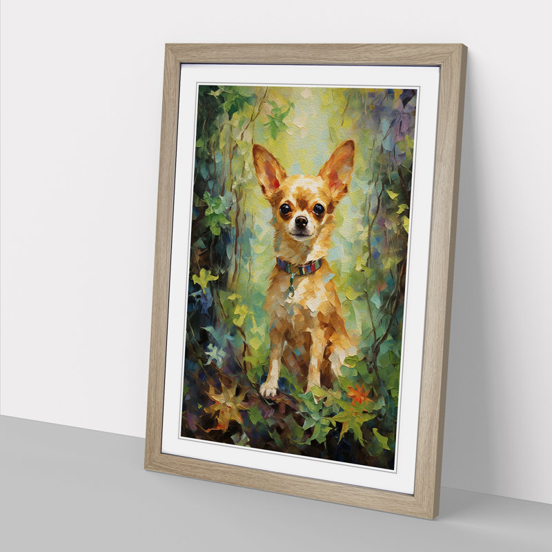 Chihuahua Impressionism - Single Picture Frame Print on Wood, 46cm H x 34cm W x 2cm D, Oak Framed