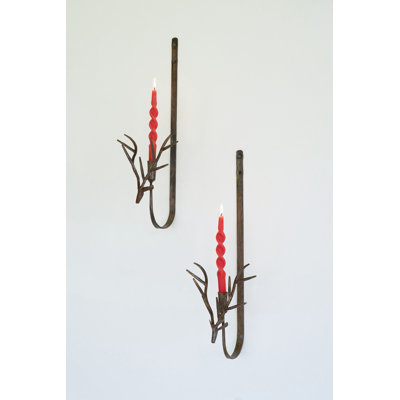 Ensemble de 2 appliques murales cerf en fer forgé rustique en laiton forgé Kalalou