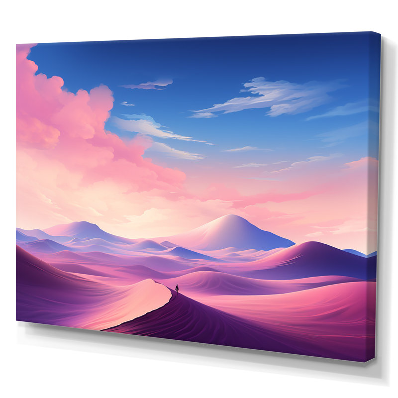 Dunes célestes roses et bleues «Desert Expedition I» - art mural désert, Toile tendue, H 24 po x l 32 po x P 1 po