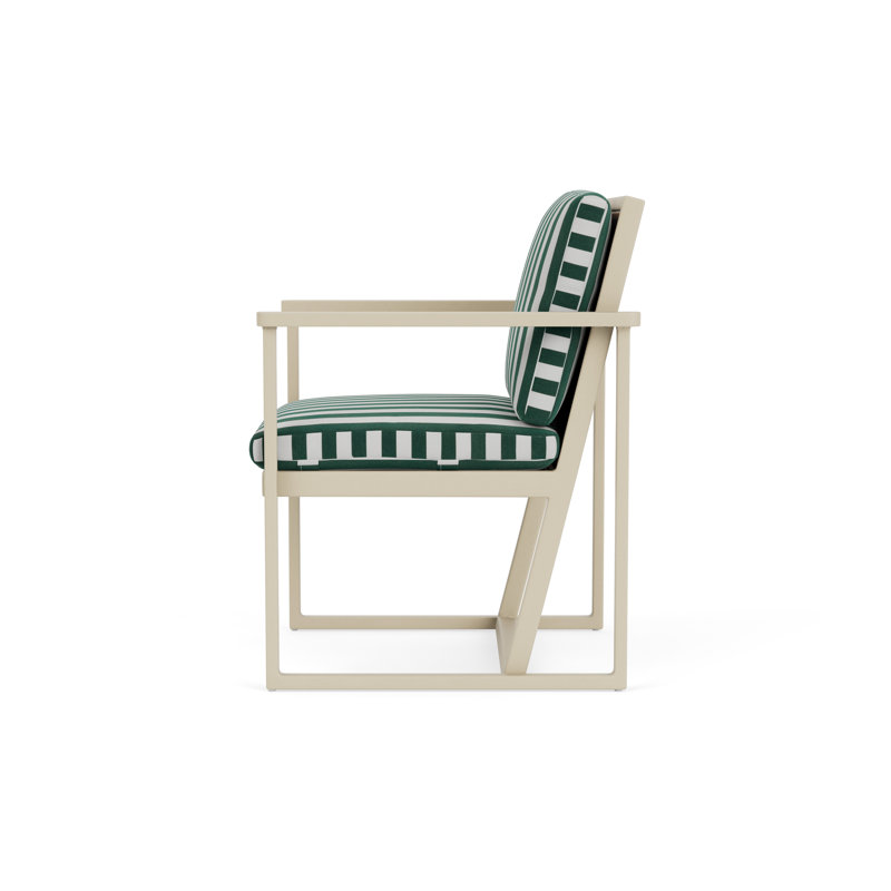 Summit Outdoor Dining Armchair, Mink, Safari White Stripe, Linen