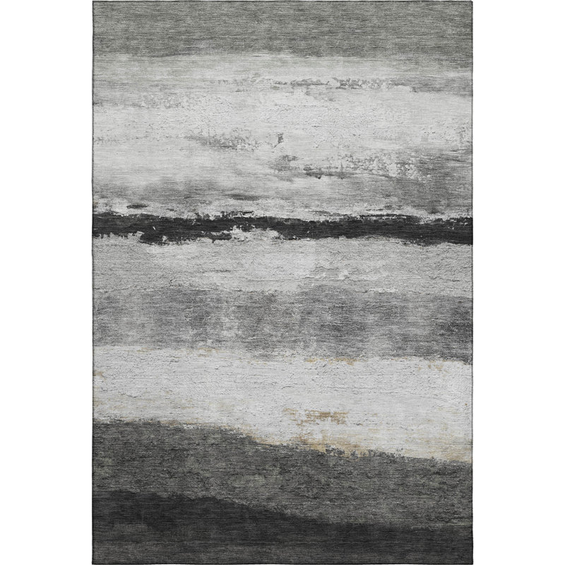 Premium Machine Washable Mayfield Striped Rug, Pewter, 2'6" x 3'10"