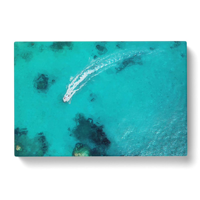Boat Passing Over The Ocean In Corfu Greece - Wrapped Canvas Print, 35cm H x 50cm W x 3cm D