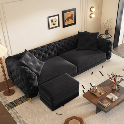 97.7" 3-in-1 Convertible Sleeper Sofa,28.4" Deep Seat Pull Out Sofa Bed,Button Tufted Modern Sofa,4-Seater Couch with Movable Ottoman for Apartment,O