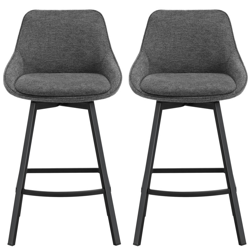 Tabouret de comptoir pivotant de 25,6 po avec structure en métal Absalom, Gris foncé, 2
