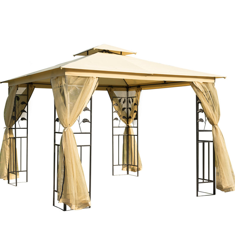 Abri de jardin beige avec coins renforcés et parois grillagées en métal 10 pi X pour le jardin, la pelouse, la cour, la terrasse, l'auvent
