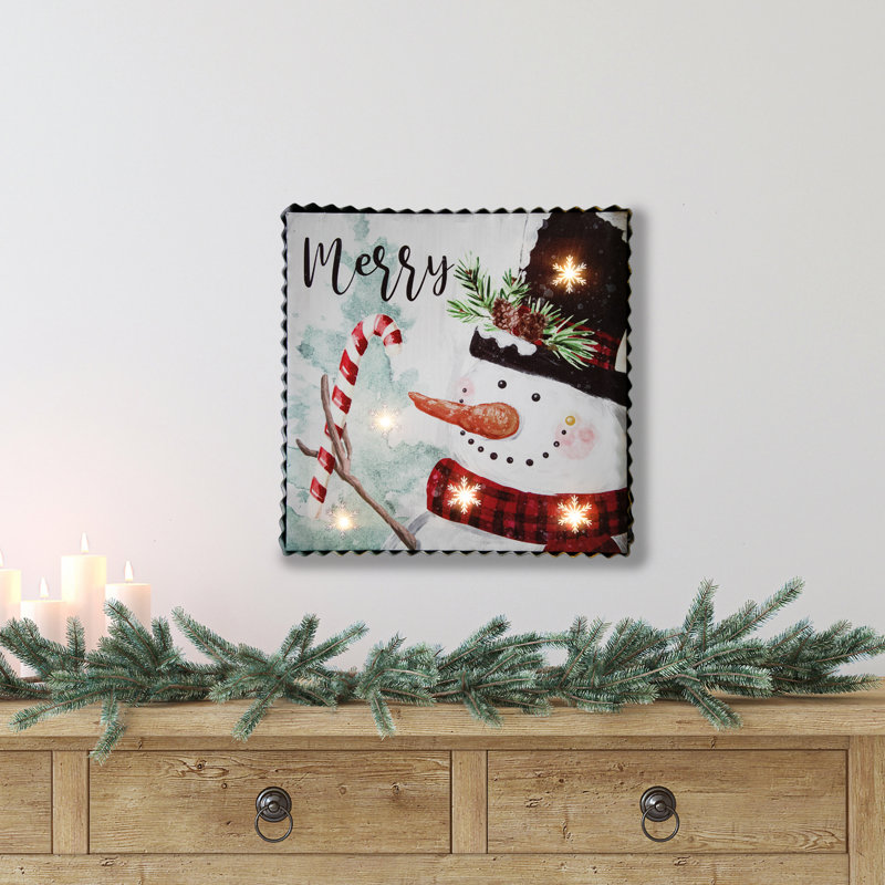 Merry Snowman LED Lighted Christmas Canvas Wall Art