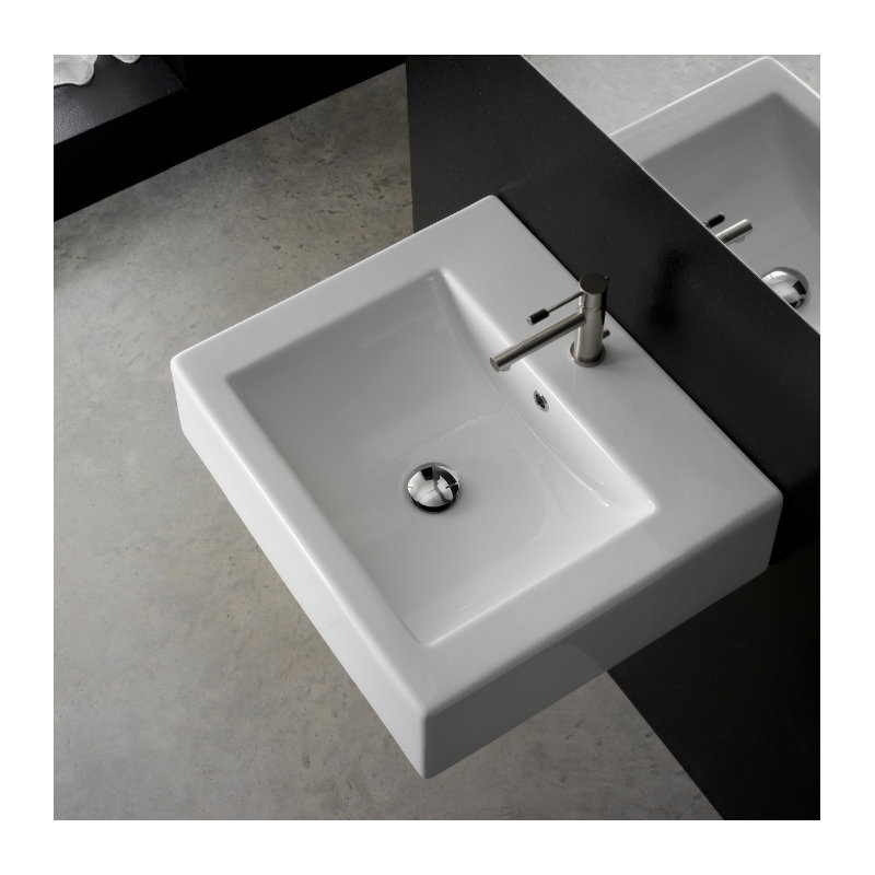 Scarabeo By Nameeks 18'' White Ceramic Rectangular Bathroom Sink with Overflow