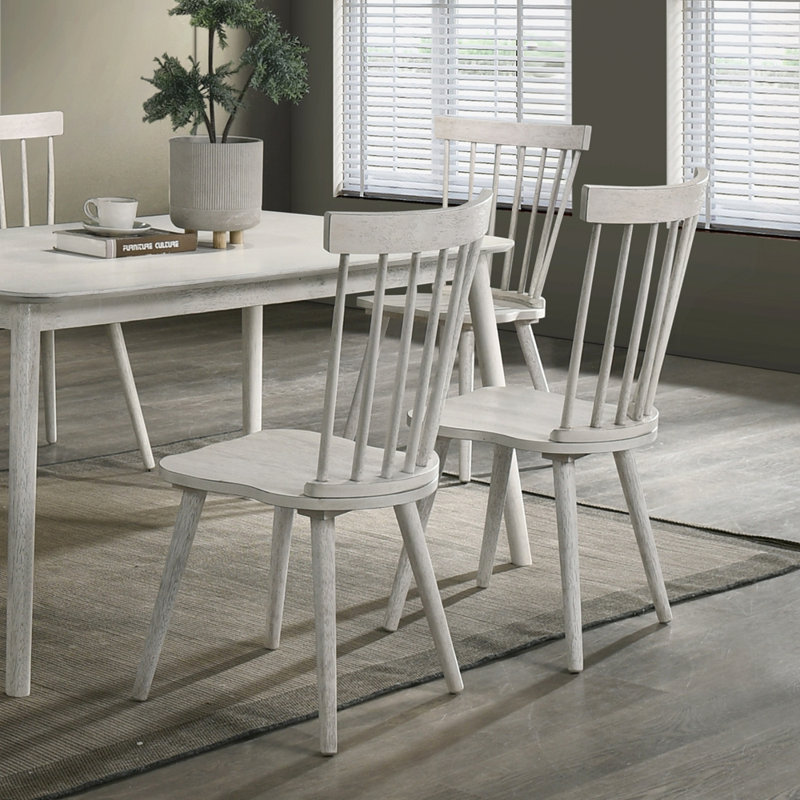 Ensemble de 2 chaises de salle à manger en bois vieilli rustique avec configuration simple et utilisation polyvalente, Blanc