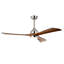 Ventilateur de plafond de 52 pouces avec lumière DEL, commande à distance, 3 pales en bois massif, moteur à courant continu à densité humide, nickel