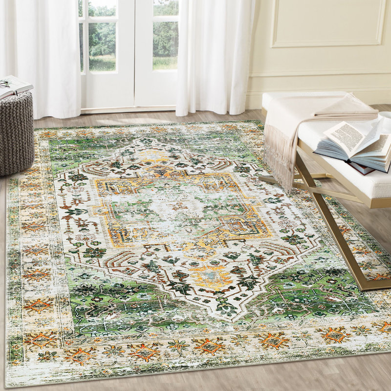 Machine Washable Rug Oriental Area Rugs for Living Room Ultra Soft Non-Slip Rug for Bedroom Foldable Rug for Playroom Office Kitchen