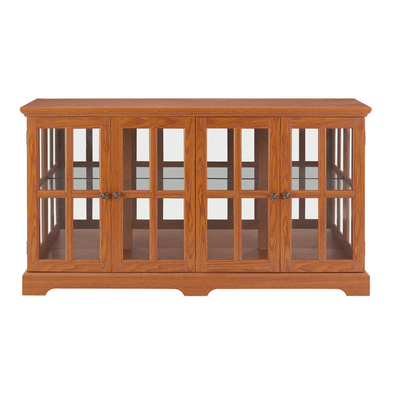 Vintage LED Curio Display Cabinet - Antique Glass Door Showcase With Adjustable Shelves For Collectibles, Dark Oak
