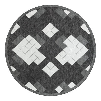 Tapis intérieur / extérieur en polypropylène géométrique tissé à la machine en noir / blanc