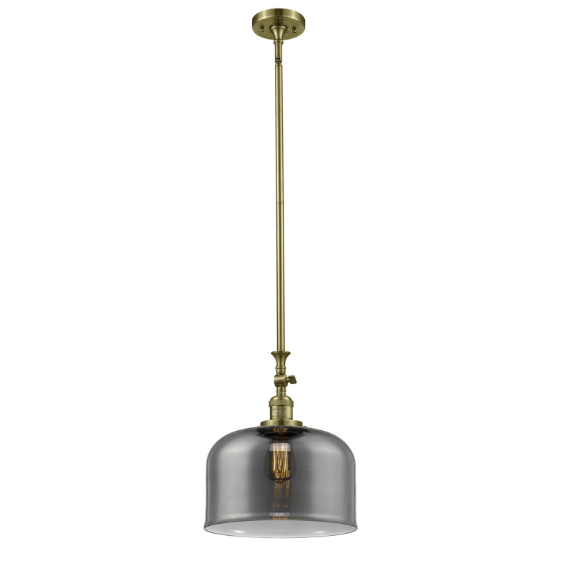 Hiers 1 - Light Single Pendant, Antique Brass, Plated Smoke, 6 Watt Vinage LED Bulb