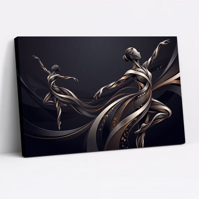 «Danseuse stylisée avec rubans métalliques fluides», art mural sur toile